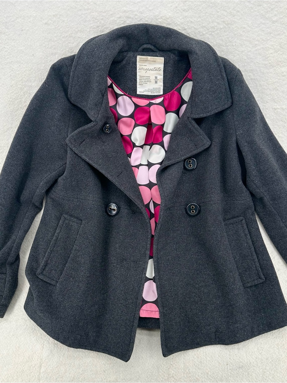 Coquette Vintage Y2K Aeropostale Wool Peacoat with Polkadot Interior